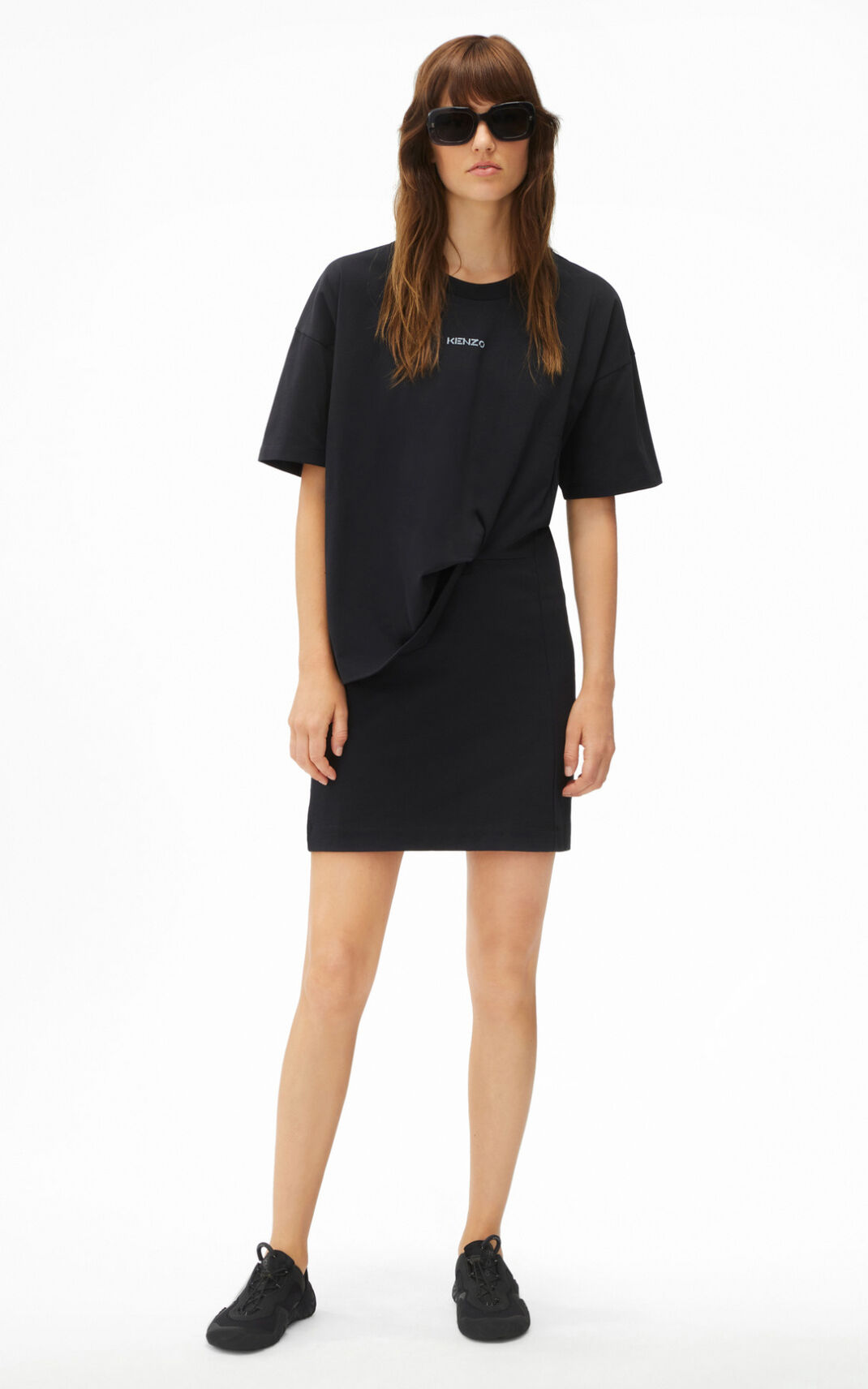 Kenzo Logo asymmetric T shirt Dress Black For Womens 7560BMTJR